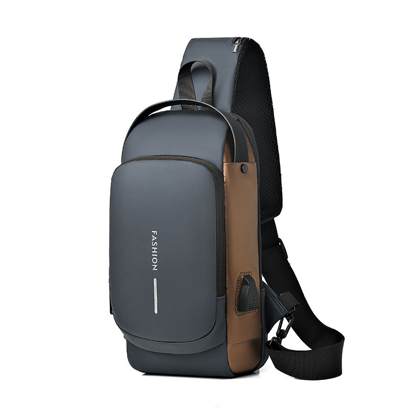 New Chest Bag Men&#039;s Motorcycle Bag USB Charging Backpack One-shoulder Commuter Small Backpack Anti-splashing Password Lock Backpack