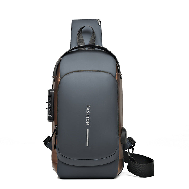 New Chest Bag Men&#039;s Motorcycle Bag USB Charging Backpack One-shoulder Commuter Small Backpack Anti-splashing Password Lock Backpack