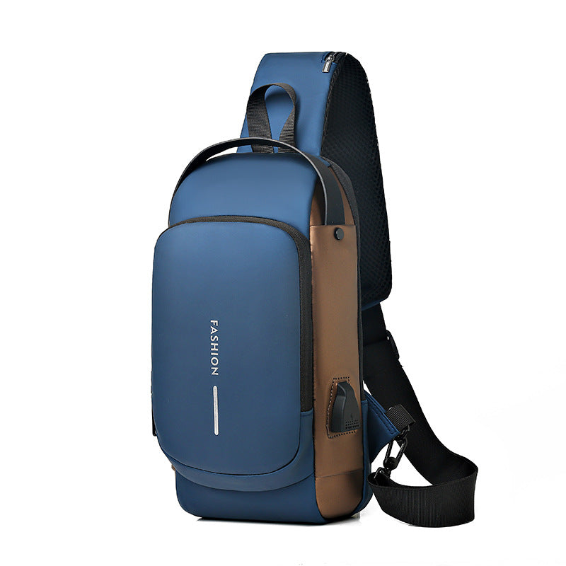 New Chest Bag Men&#039;s Motorcycle Bag USB Charging Backpack One-shoulder Commuter Small Backpack Anti-splashing Password Lock Backpack