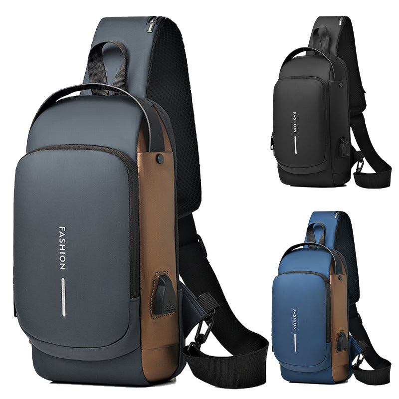 New Chest Bag Men&#039;s Motorcycle Bag USB Charging Backpack One-shoulder Commuter Small Backpack Anti-splashing Password Lock Backpack